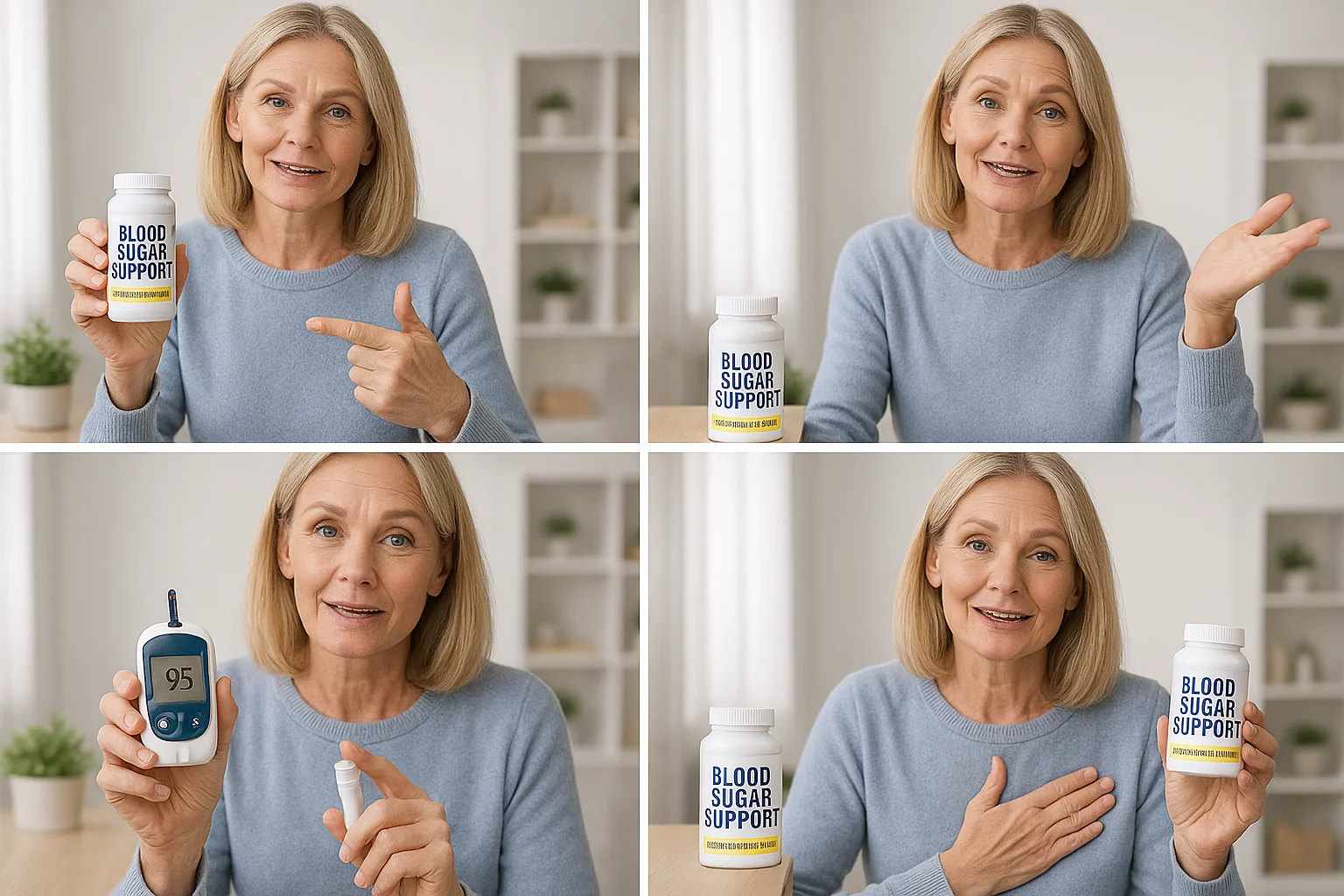 GlucoZen Erfahrungsbericht – Nutzerin mit Kapseln und Blutzuckermessgerät